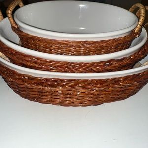 Set of 3 new casserole oval ceramic with holders